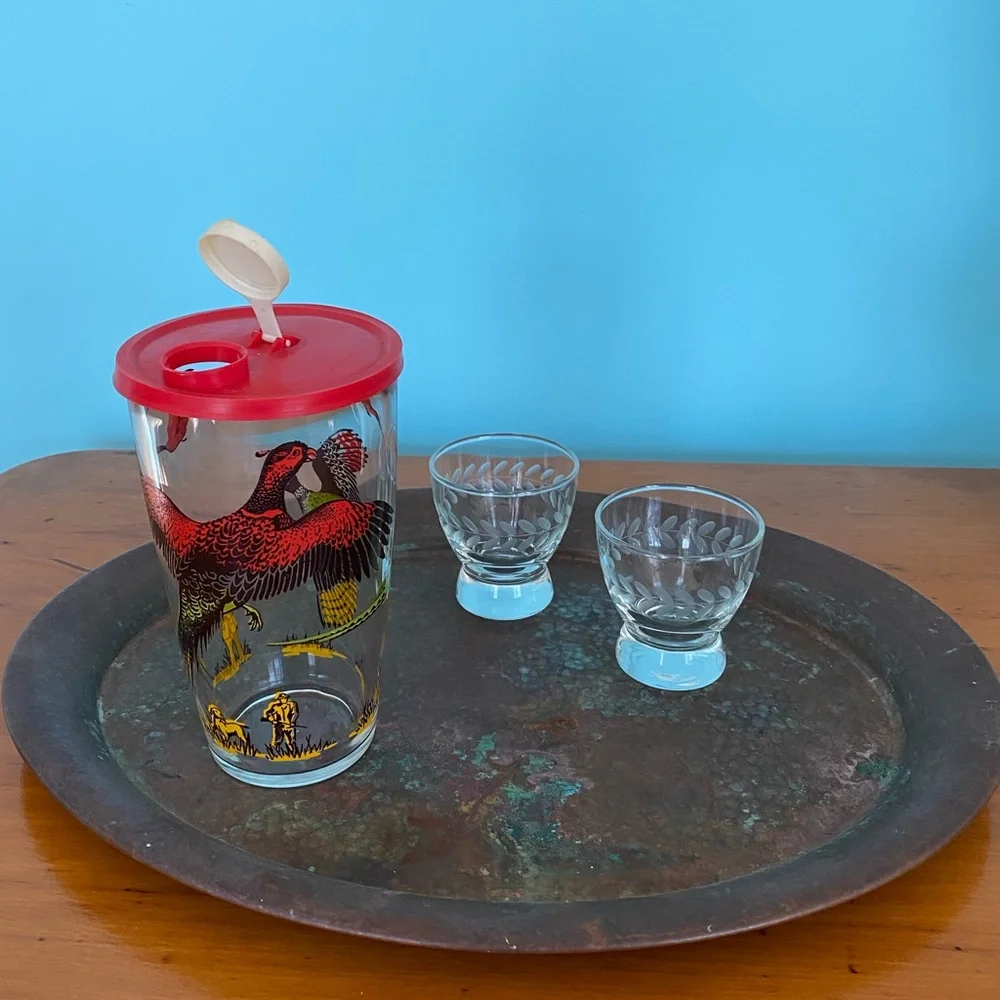 Classic Mid-Century Barware Hazel Atlas Pheasant Cocktail Shaker w/ Original Lid